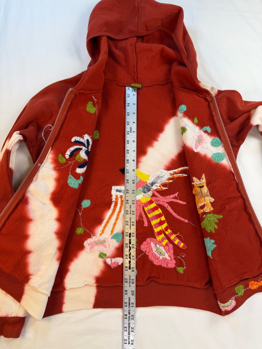 Switch Women’s Boho Tie Dye Embroidered Full Zip Cotton Hoodie Large - Picture 7 of 11